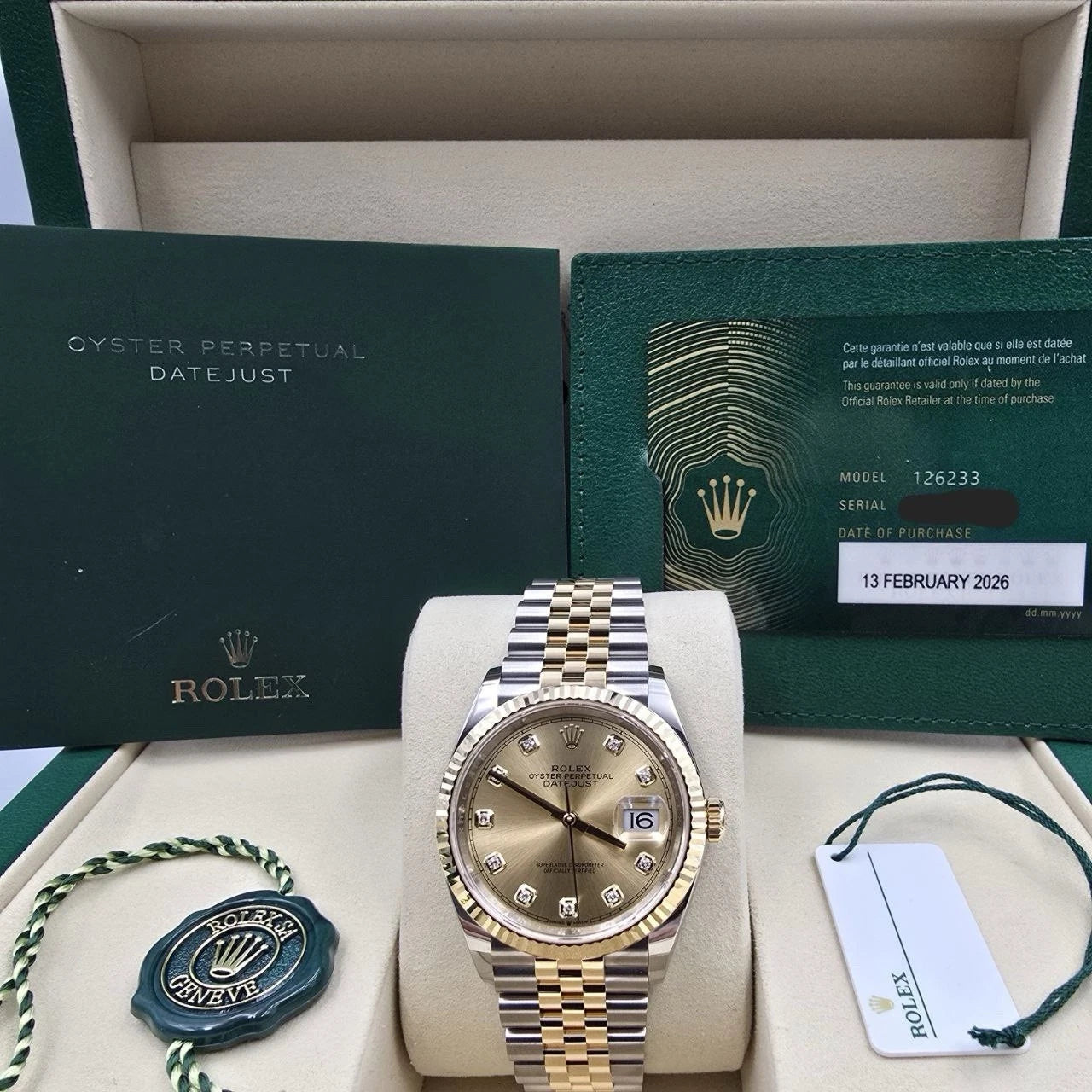 NEW 2026 Rolex Datejust 36mm 18K Two Tone Champagne Diamond Dial Jubilee 126233