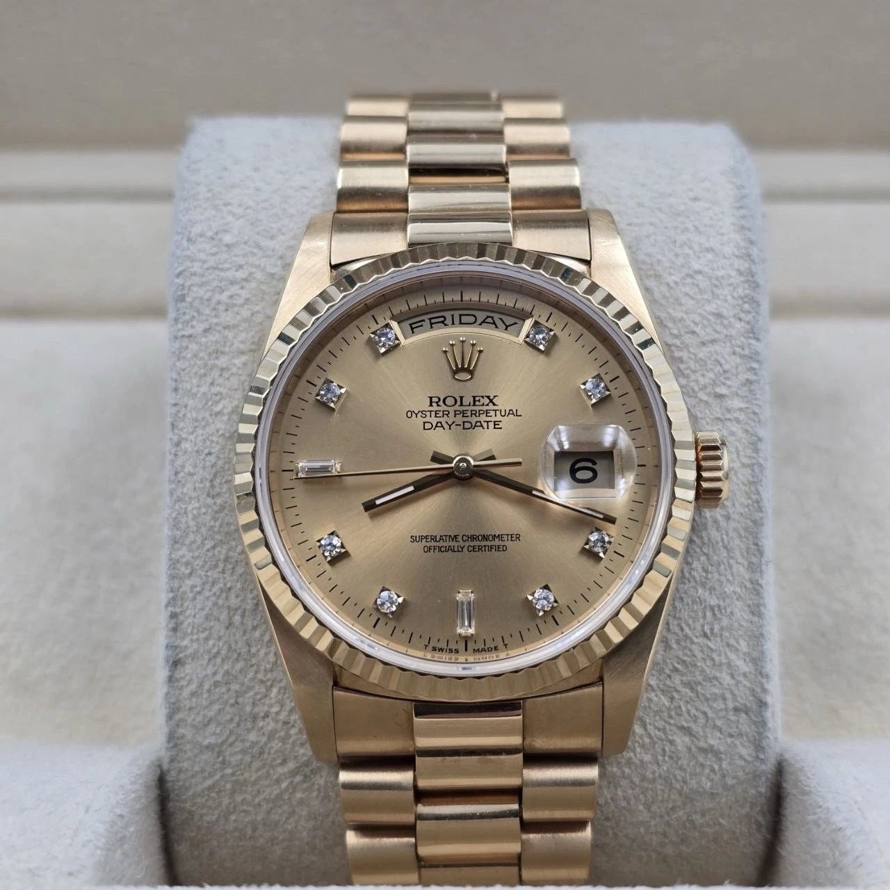 Rolex Day-Date 18238 President Gold FACTORY Champagne Diamond Dial 36mm Watch