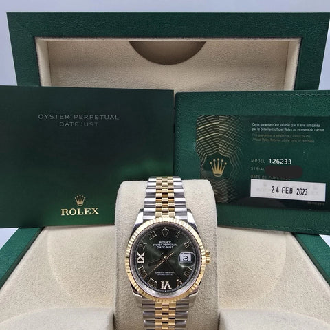 2023 PAPERS Rolex Datejust 36mm 126233 Two-Tone Jubilee Green Diamond Dial BOX