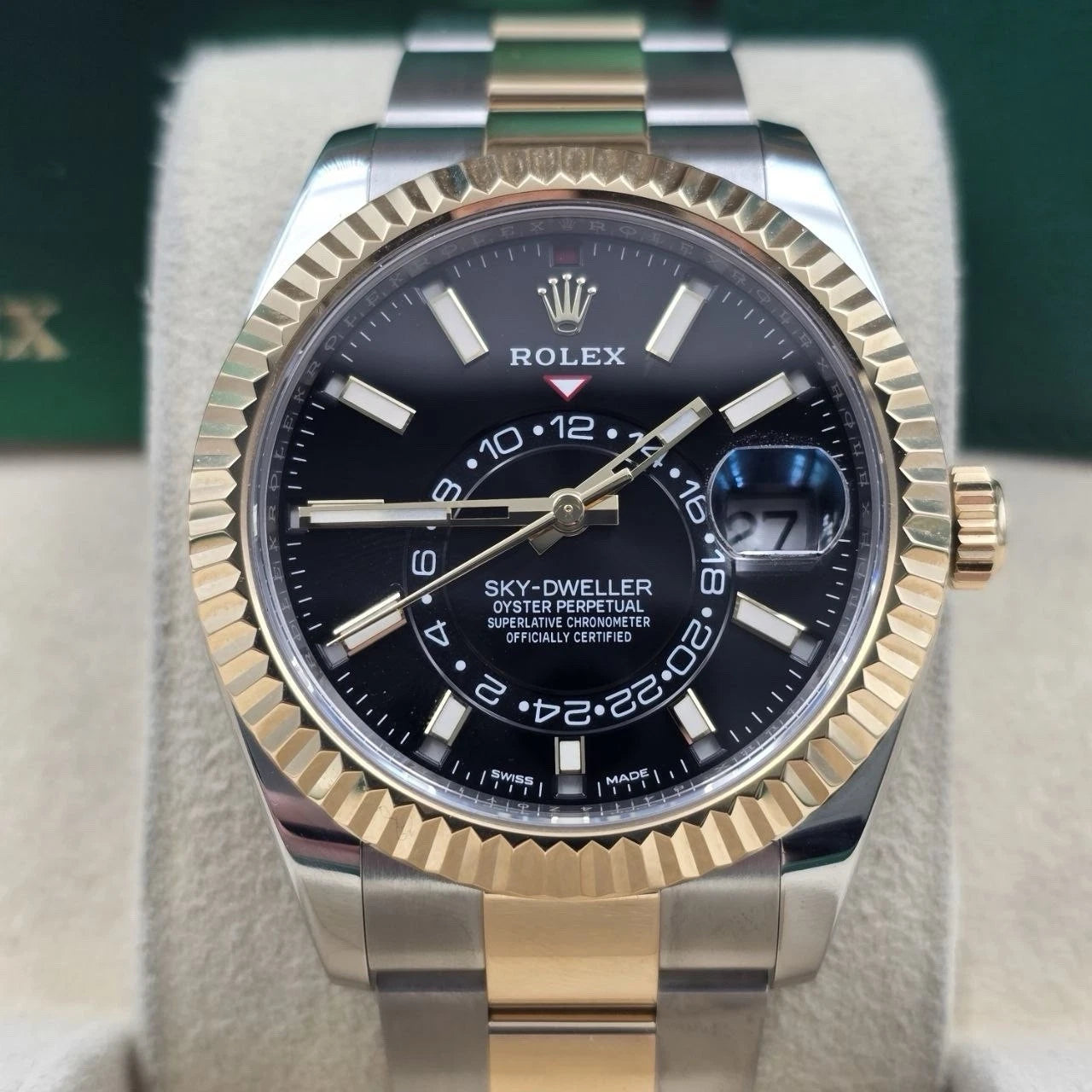 2019 PAPERS Rolex Sky-Dweller Two-Tone Gold Steel Black 42mm 326933 BOX