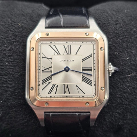 PAPERS Cartier Santos Dumont 31mm Rose Gold Steel White Dial Watch W2SA0011 BOX