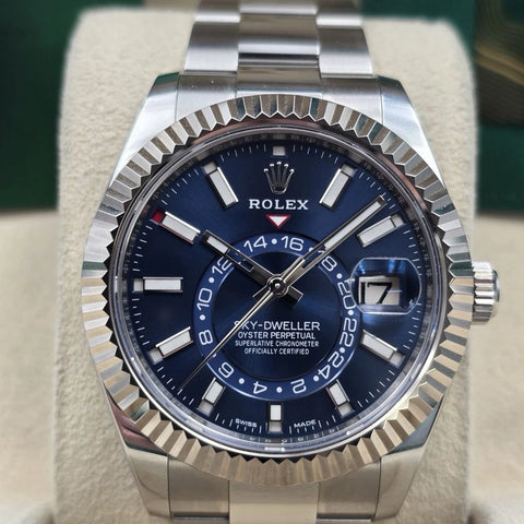 PAPERS 2023 Rolex Sky Dweller 42mm Oyster Blue Dial Steel Watch 326934 BOX
