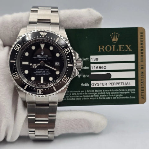 2009 PAPERS Rolex Sea-Dweller Deepsea 44mm Black Ceramic Steel Dive Watch 116660