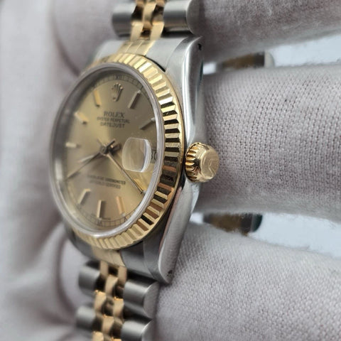 Rolex Datejust Ladies 31mm 18k Two Tone 68243 Champagne Dial Watch