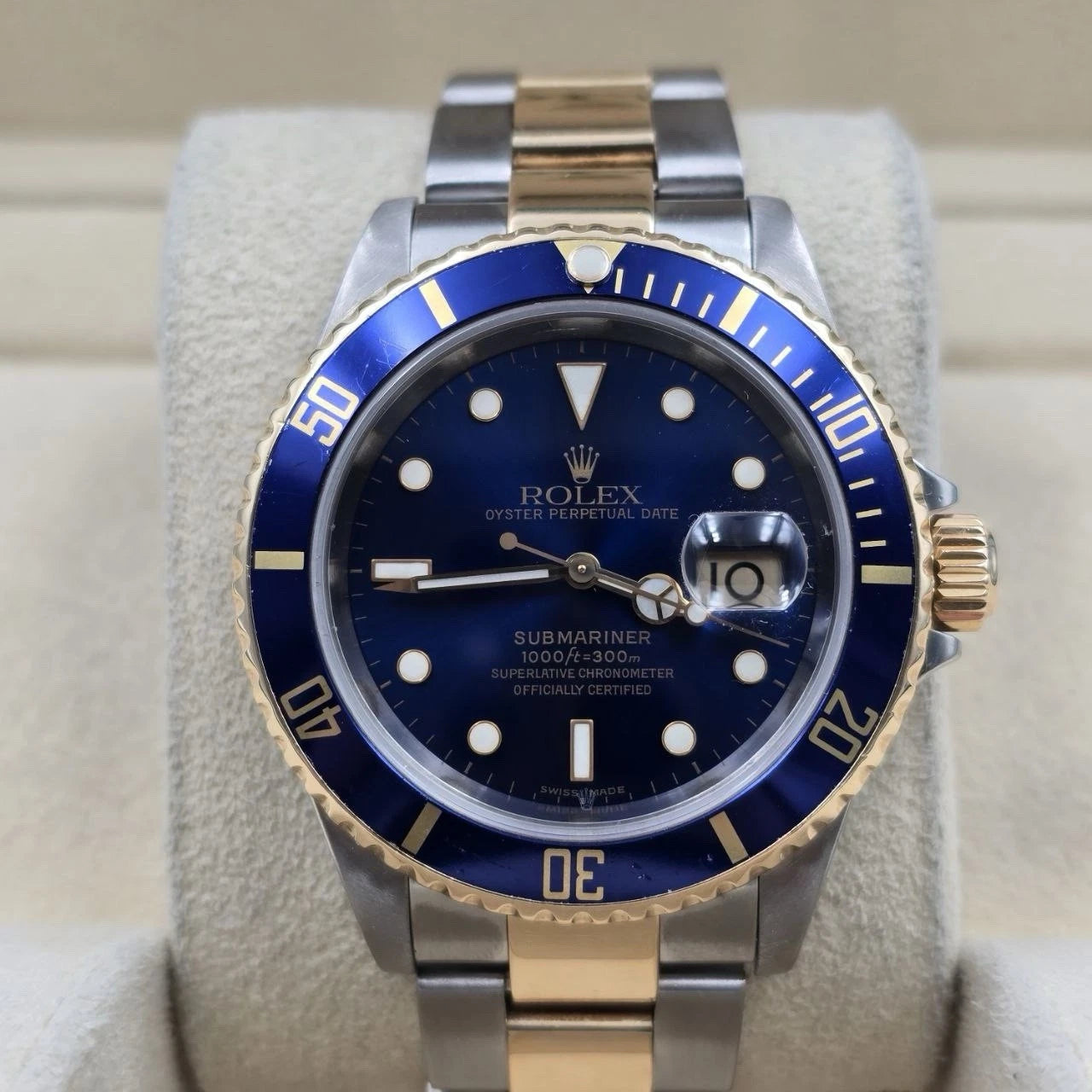 2002 Rolex Submariner 16613 Blue Dial Two Tone Steel Gold Clasp 40mm Watch