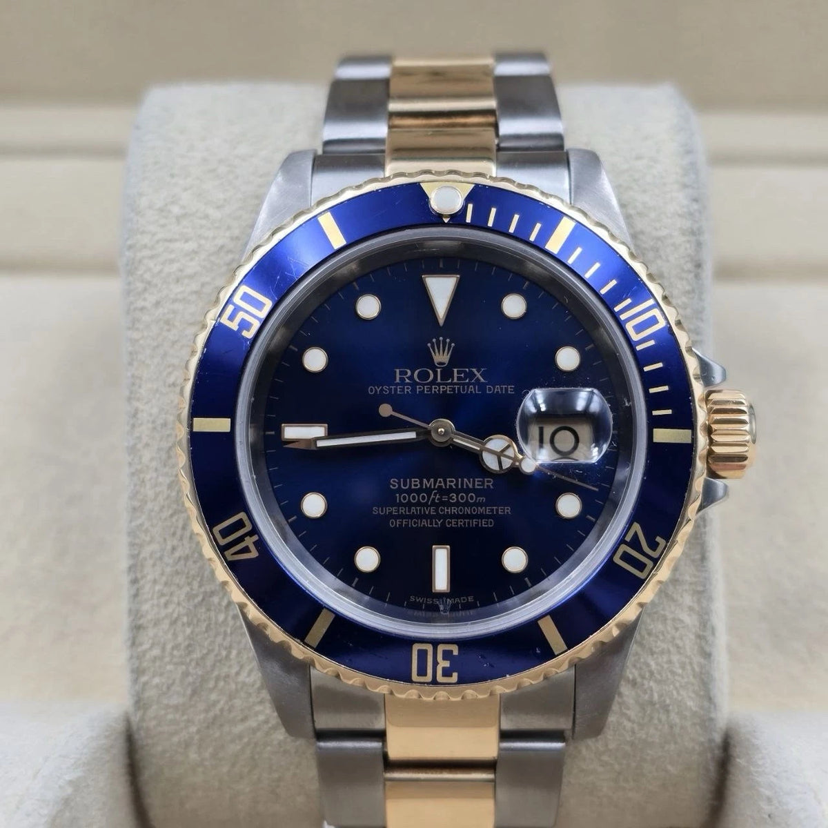 2002 Rolex Submariner 16613 Blue Dial Two Tone Steel Gold Clasp 40mm Watch