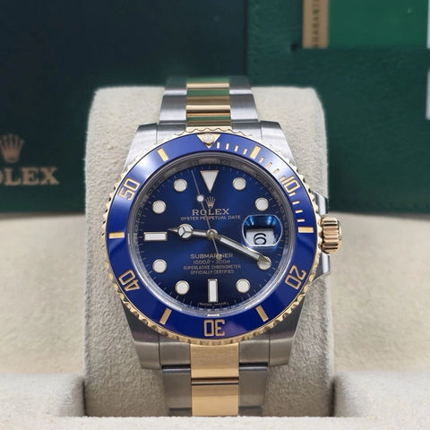 PAPERS 2019 Rolex Submariner Date 116613LB Blue Dial Gold TT 40mm Watch BOX