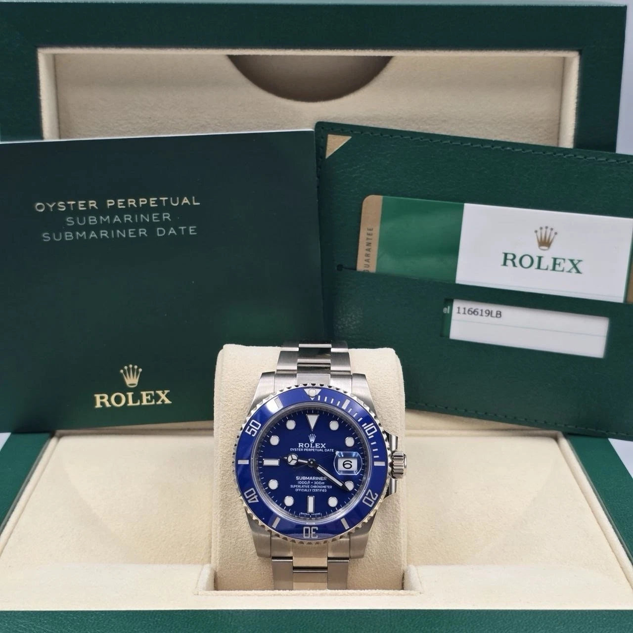 2020 PAPERS Rolex Submariner Date Smurf Blue Dial White Gold 40mm 116619LB BOX