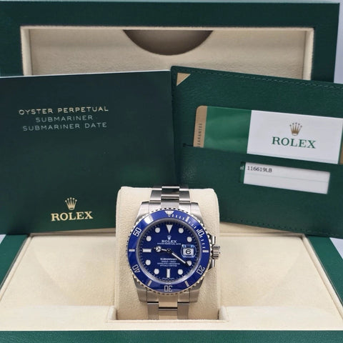 2020 PAPERS Rolex Submariner Date Smurf Blue Dial White Gold 40mm 116619LB BOX