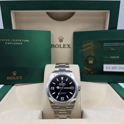PAPERS 2024 Rolex Explorer I 40mm 224270 Stainless Steel Black Dial BOX