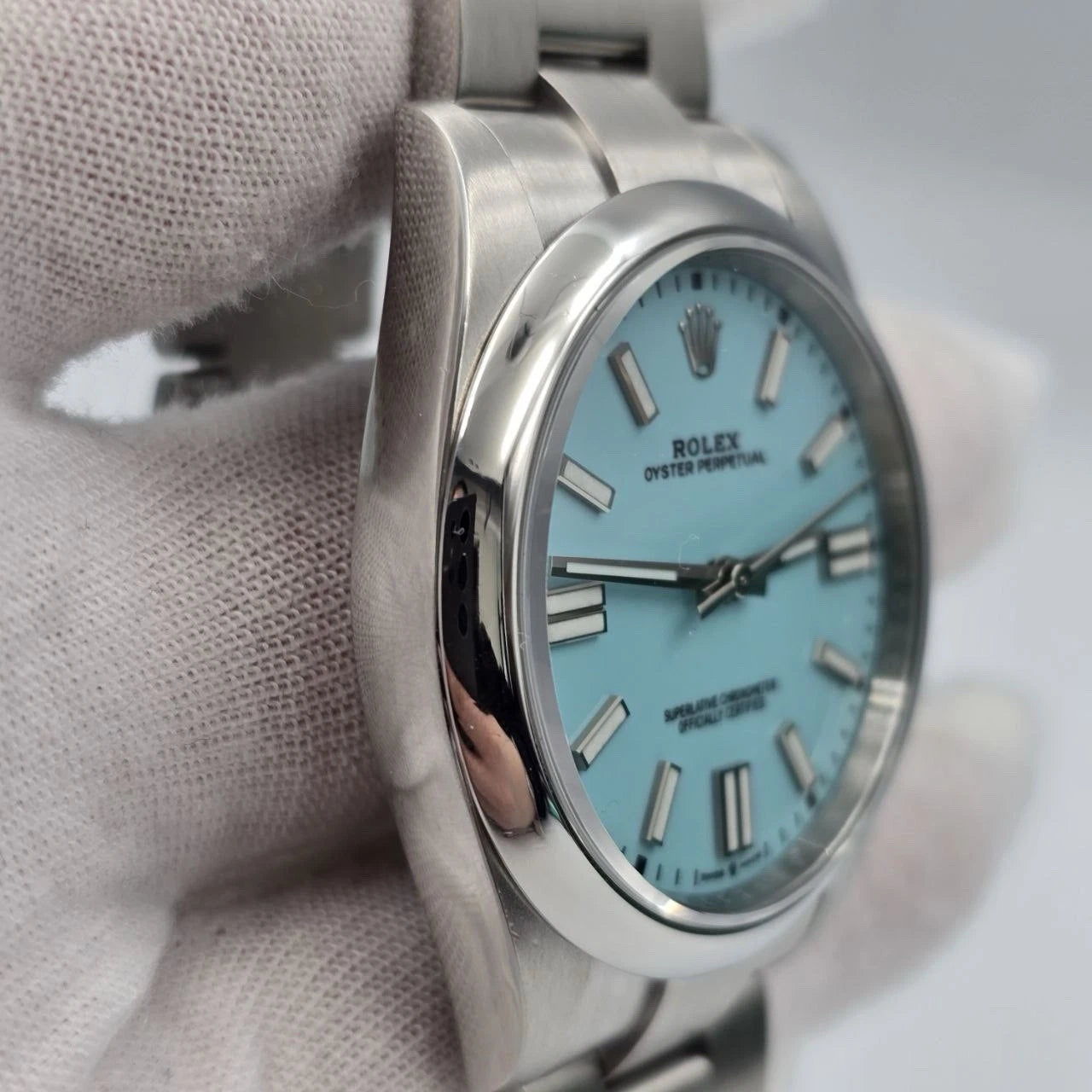 2022 PAPERS Rolex Oyster Perpetual 41mm Turquoise Tiffany Blue Steel 124300 BOX