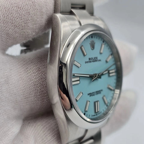 2022 PAPERS Rolex Oyster Perpetual 41mm Turquoise Tiffany Blue Steel 124300 BOX