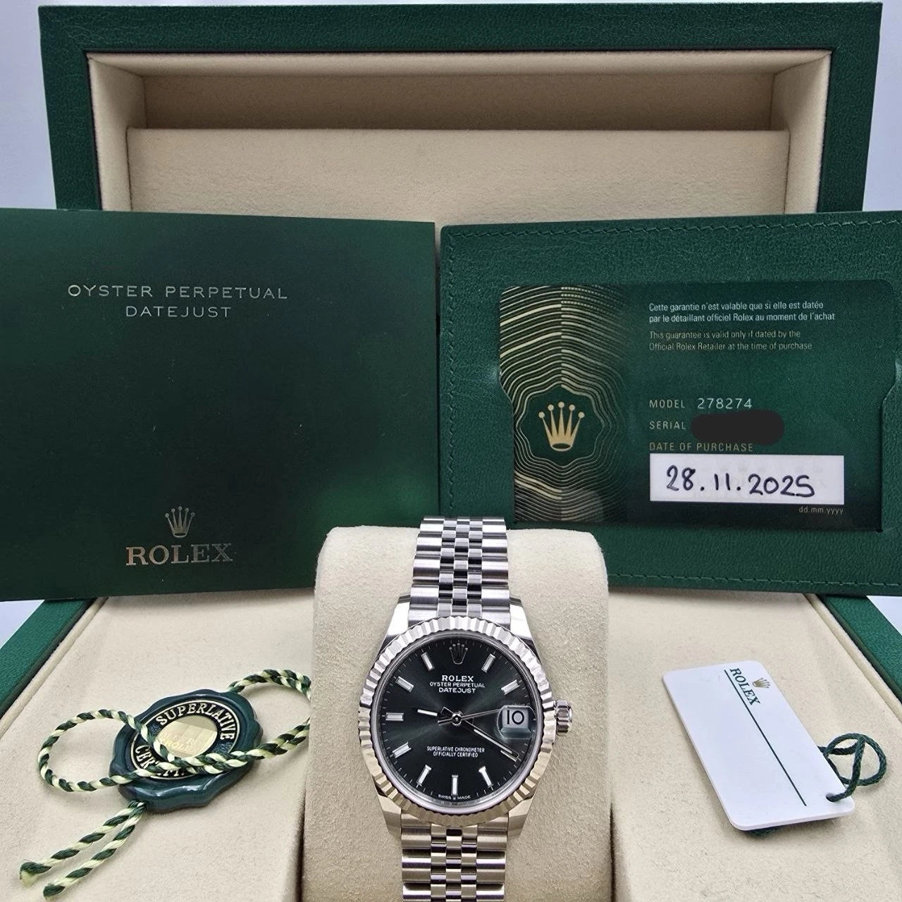 NEW 2025 Rolex Datejust 31mm Mint Green Stainless Steel Jubilee Fluted 278274