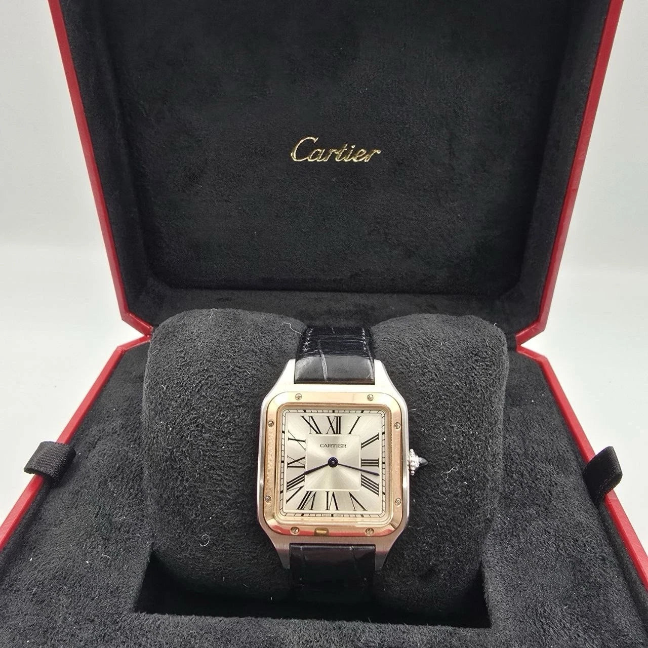 PAPERS Cartier Santos Dumont 31mm Rose Gold Steel White Dial Watch W2SA0011 BOX