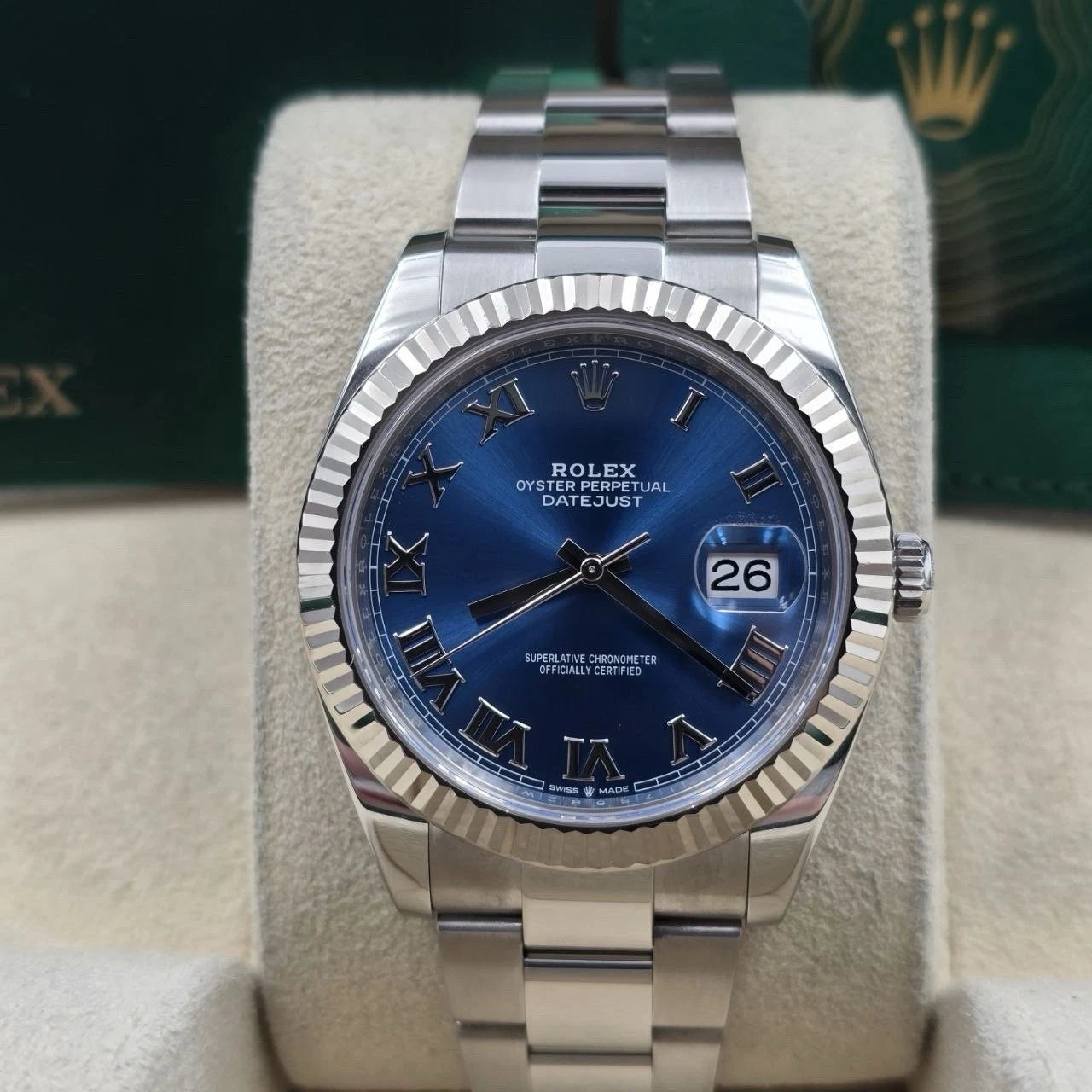 2023 PAPERS Rolex Datejust 41mm 126334 Steel Oyster Blue Roman Dial BOX