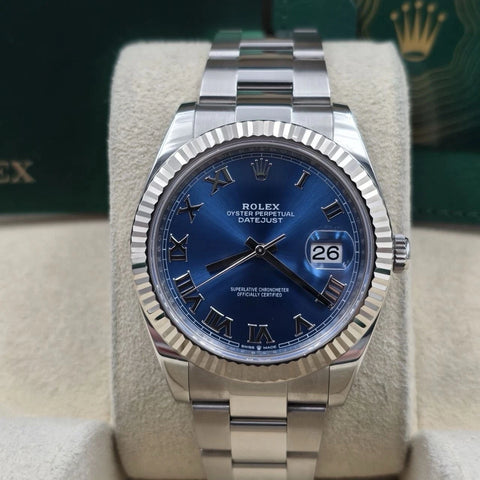 2023 PAPERS Rolex Datejust 41mm 126334 Steel Oyster Blue Roman Dial BOX
