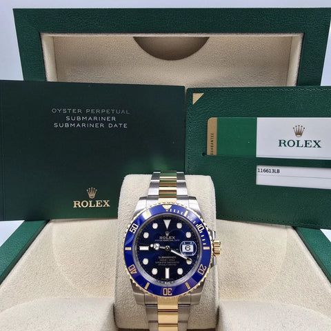 PAPERS 2019 Rolex Submariner Date 116613LB Blue Dial Gold TT 40mm Watch BOX