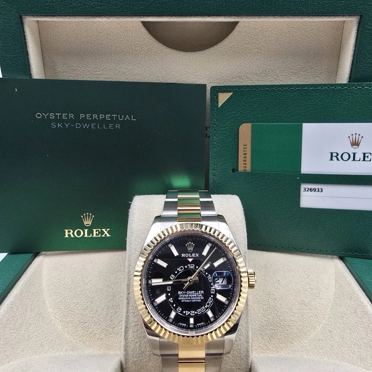 2019 PAPERS Rolex Sky-Dweller Two-Tone Gold Steel Black 42mm 326933 BOX