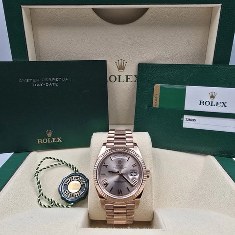 2016 PAPERS Rolex Day-Date 40 228235 President Rose Gold Sundust Roman Dial BOX