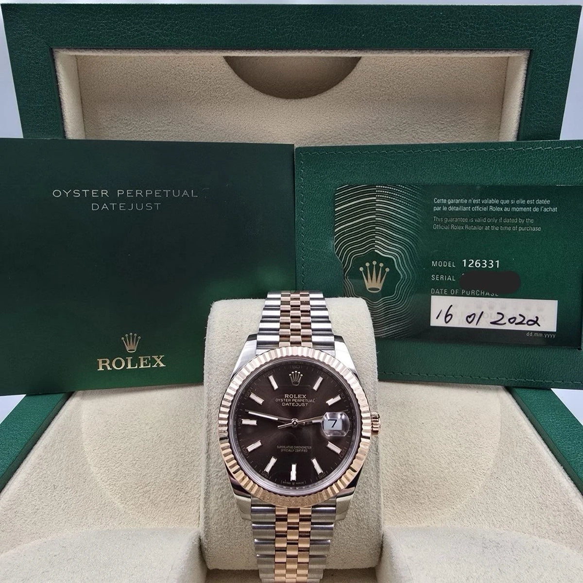 2022 PAPERS Rolex Datejust 41mm 126331 Two-Tone Rose Chocolate Dial Jubilee BOX