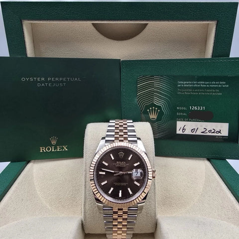 2022 PAPERS Rolex Datejust 41mm 126331 Two-Tone Rose Chocolate Dial Jubilee BOX