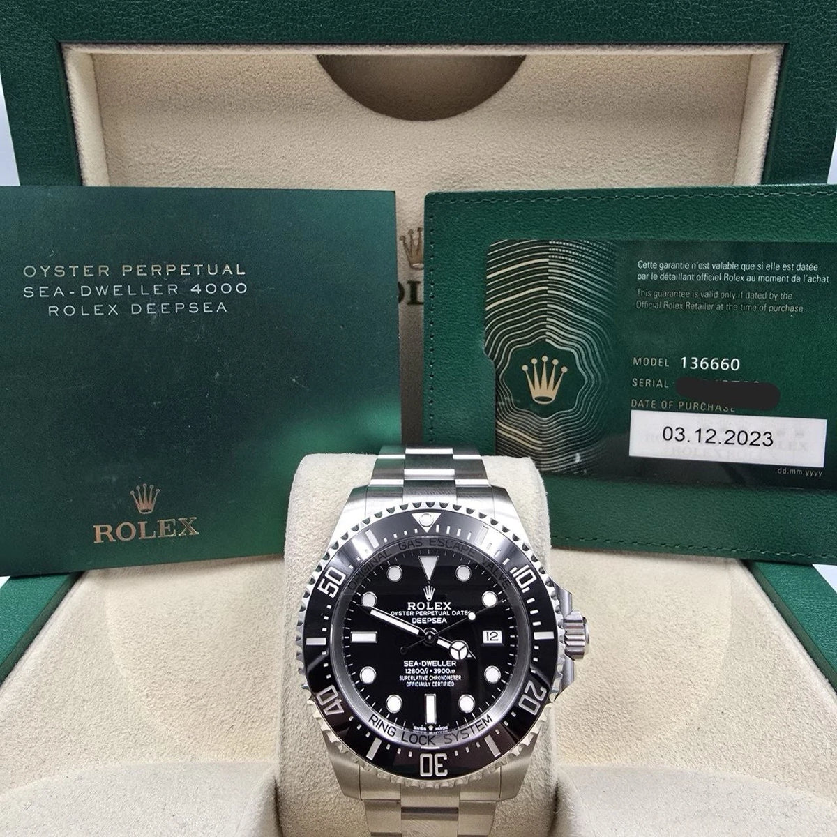PAPERS 2023 Rolex Sea-Dweller Deepsea Black Ceramic Steel Dive 44mm 136660 BOX