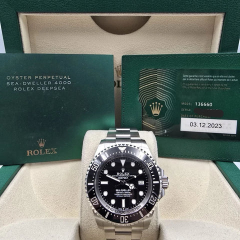 PAPERS 2023 Rolex Sea-Dweller Deepsea Black Ceramic Steel Dive 44mm 136660 BOX