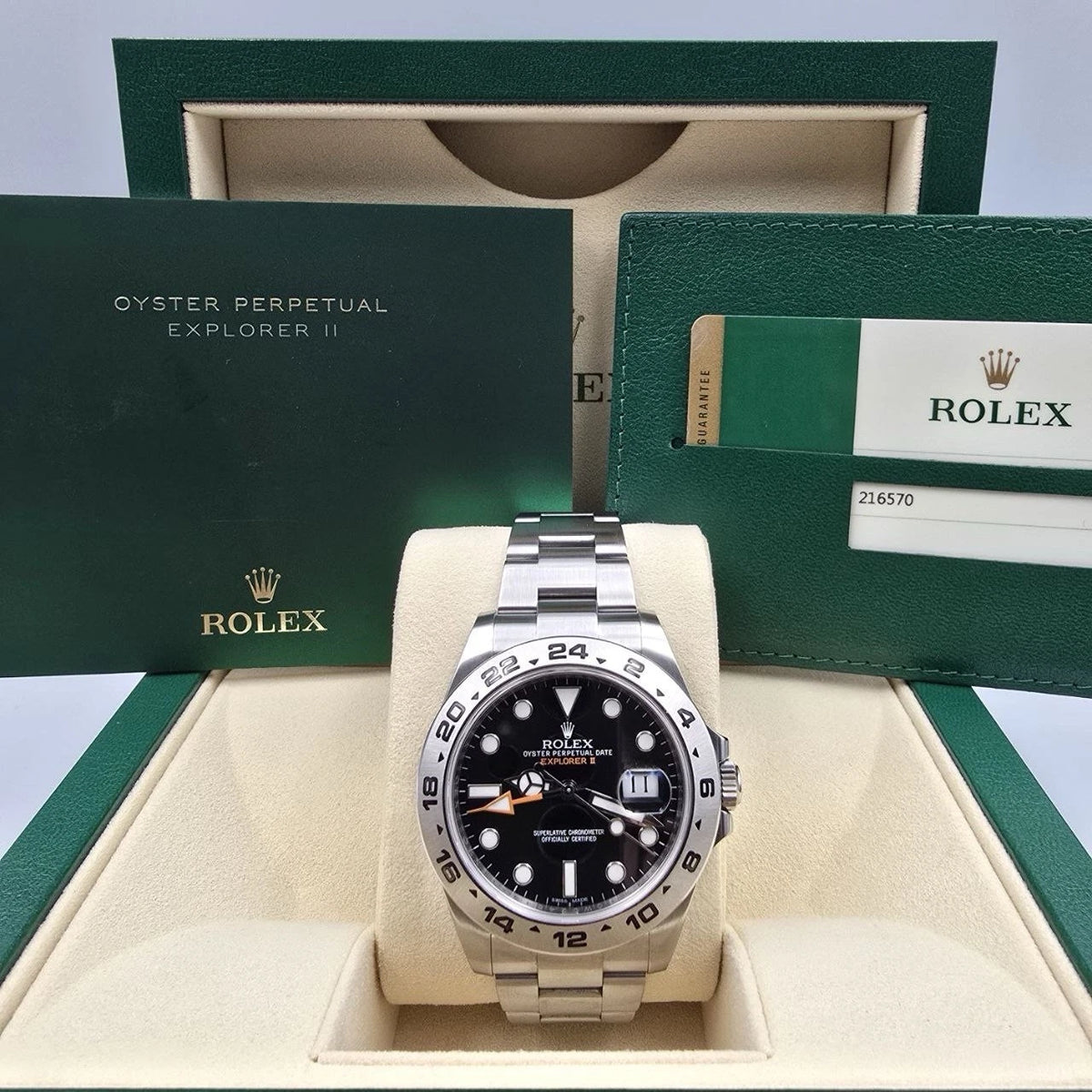 PAPERS 2015 Rolex Explorer II Black Orange Steel 42mm Watch 216570 BOX
