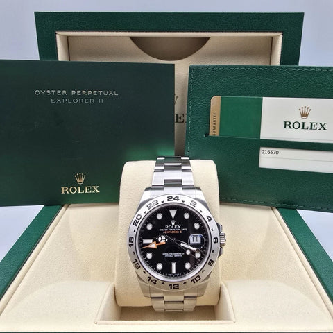 PAPERS 2015 Rolex Explorer II Black Orange Steel 42mm Watch 216570 BOX