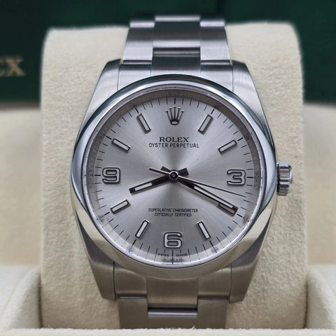 2015 PAPERS Rolex Oyster Perpetual 36mm Steel Silver Dial Watch 116000 BOX