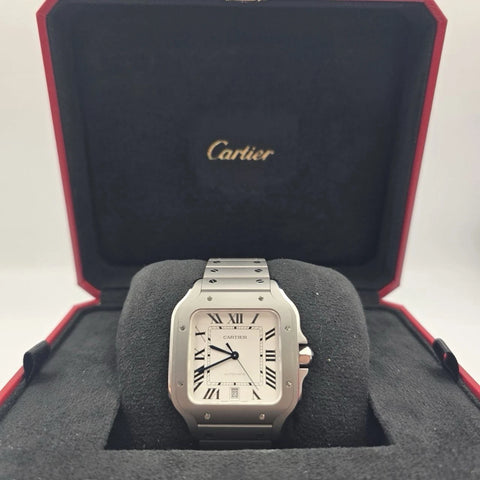 PAPERS 2025 Cartier Santos Steel White Dial 40mm Titanium Watch WSSA0089 BOX