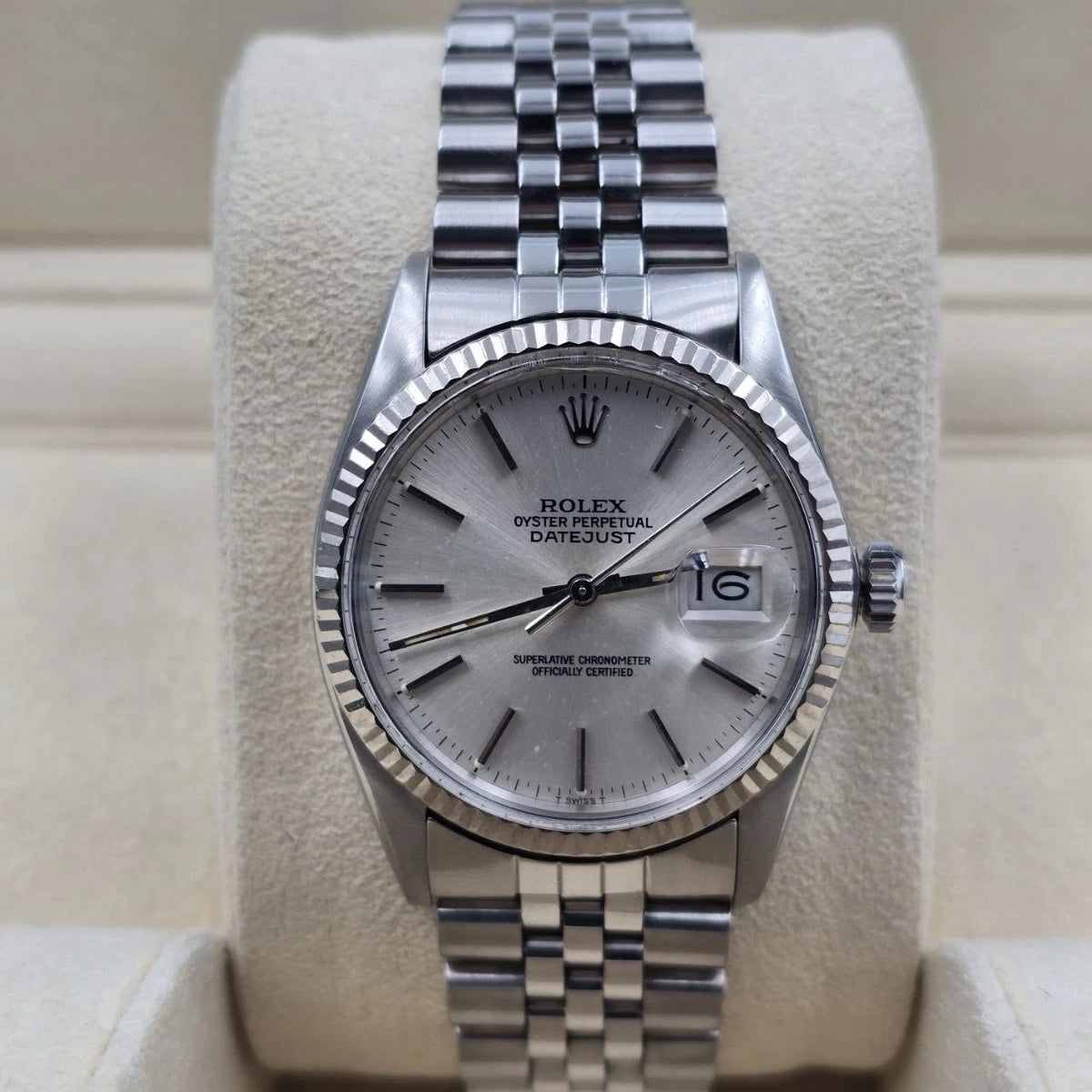 Rolex Datejust 36mm Oyster Perpetual 18k White Gold Steel Silver Dial 16014