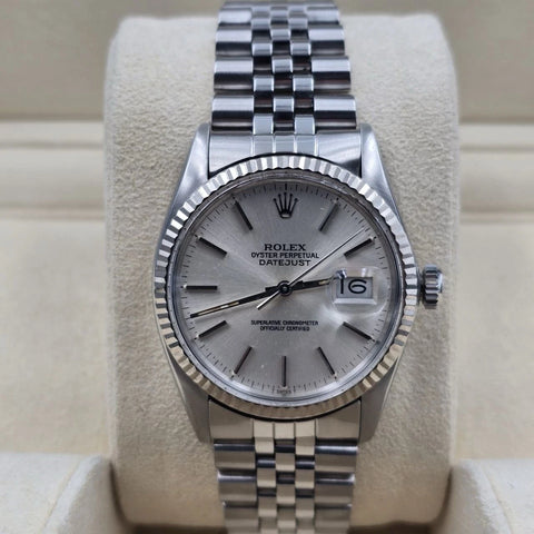 Rolex Datejust 36mm Oyster Perpetual 18k White Gold Steel Silver Dial 16014