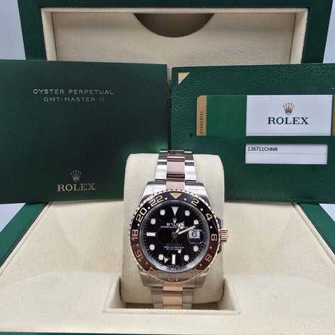 2019 PAPERS Rolex GMT-Master II Rootbeer 40mm 126711CHNR Two-Tone Rose Gold BOX