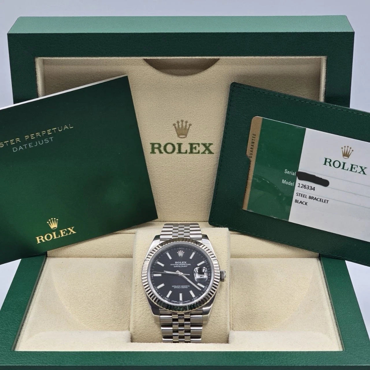 PAPERS Rolex Datejust 41mm 126334 Stainless Steel Jubilee Black Dial BOX