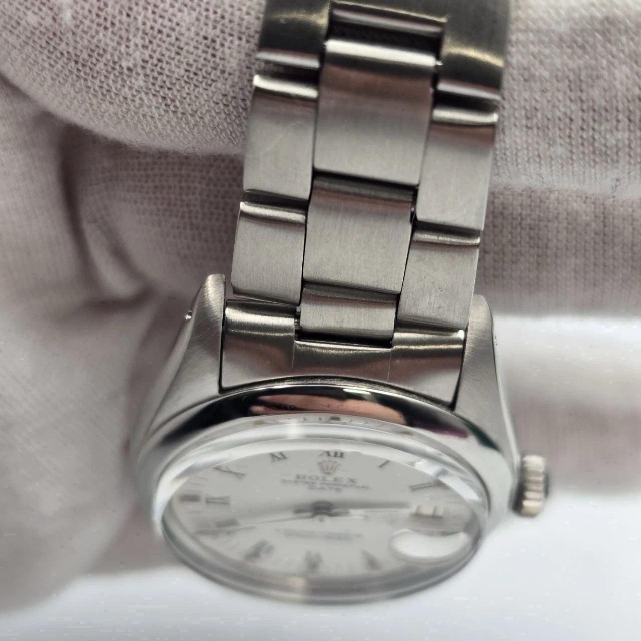 Rolex Oyster Perpetual Date 34mm Steel White Roman Oyster Automatic Watch 1500