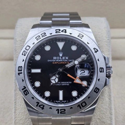 PAPERS 2019 MINT Rolex Explorer II Black Orange Steel 42mm Watch 216570 BOX