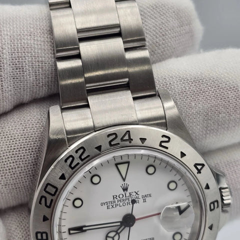 MINT Rolex 16570 Explorer II Polar White Stainless Steel NO HOLES 40mm Watch