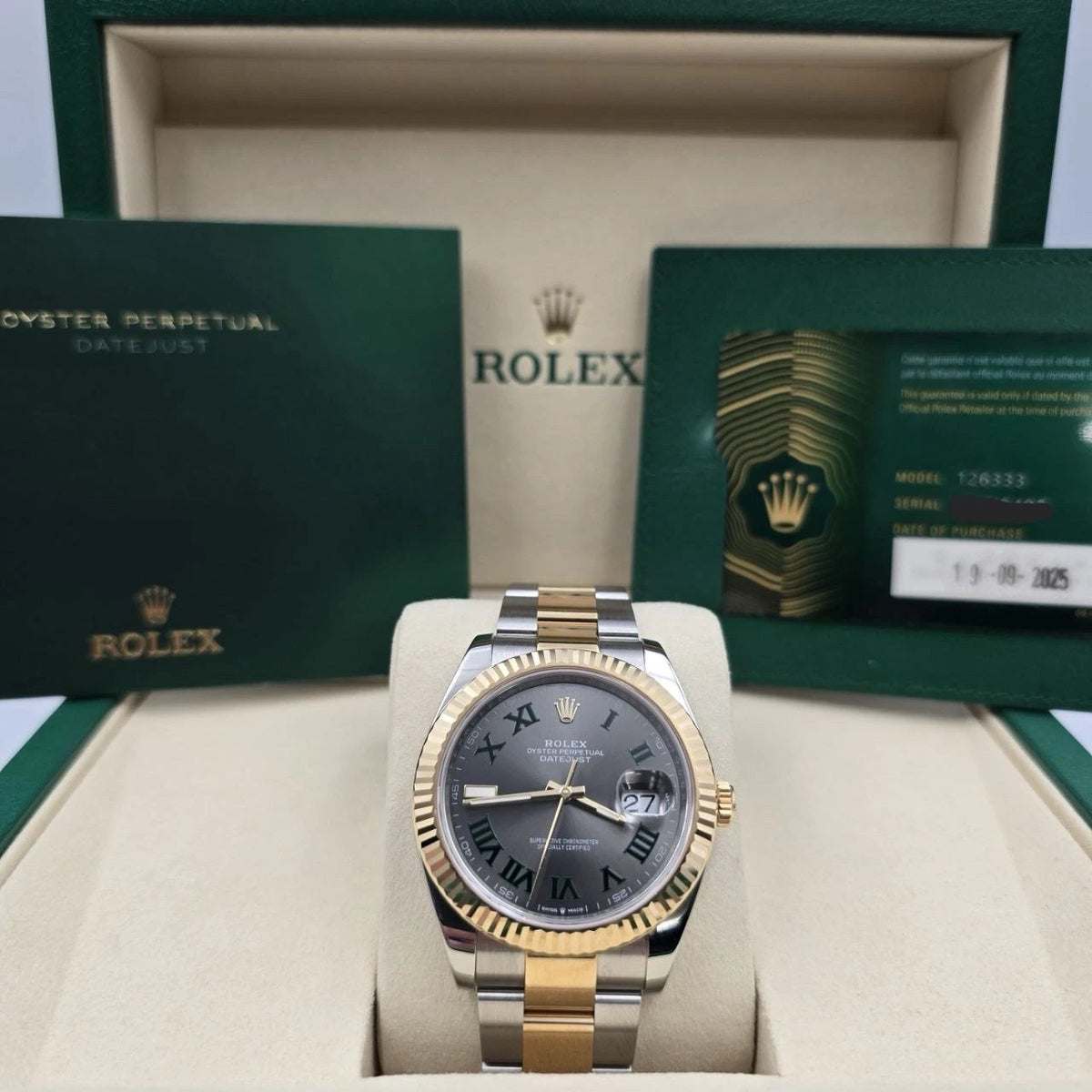 PAPERS 2025 Rolex Datejust 41mm Two Tone Wimbledon Dial Oyster 126333 BOX