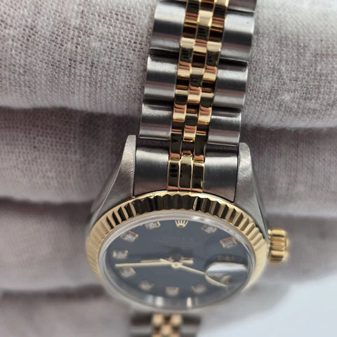 Rolex Lady Datejust 26mm Yellow Gold Steel FACTORY Blue Diamond Dial 79173