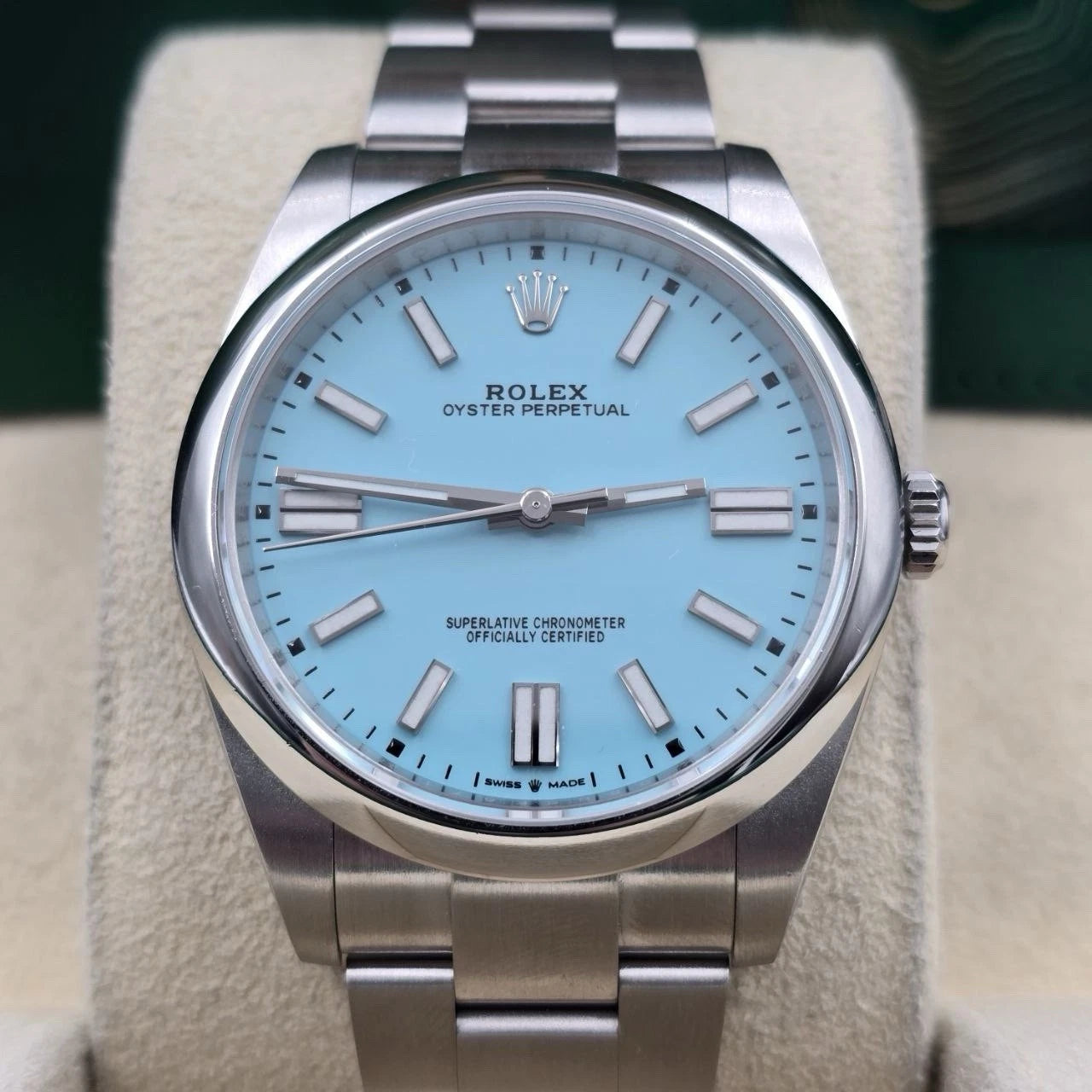 2022 PAPERS Rolex Oyster Perpetual 41mm Turquoise Tiffany Blue Steel 124300 BOX