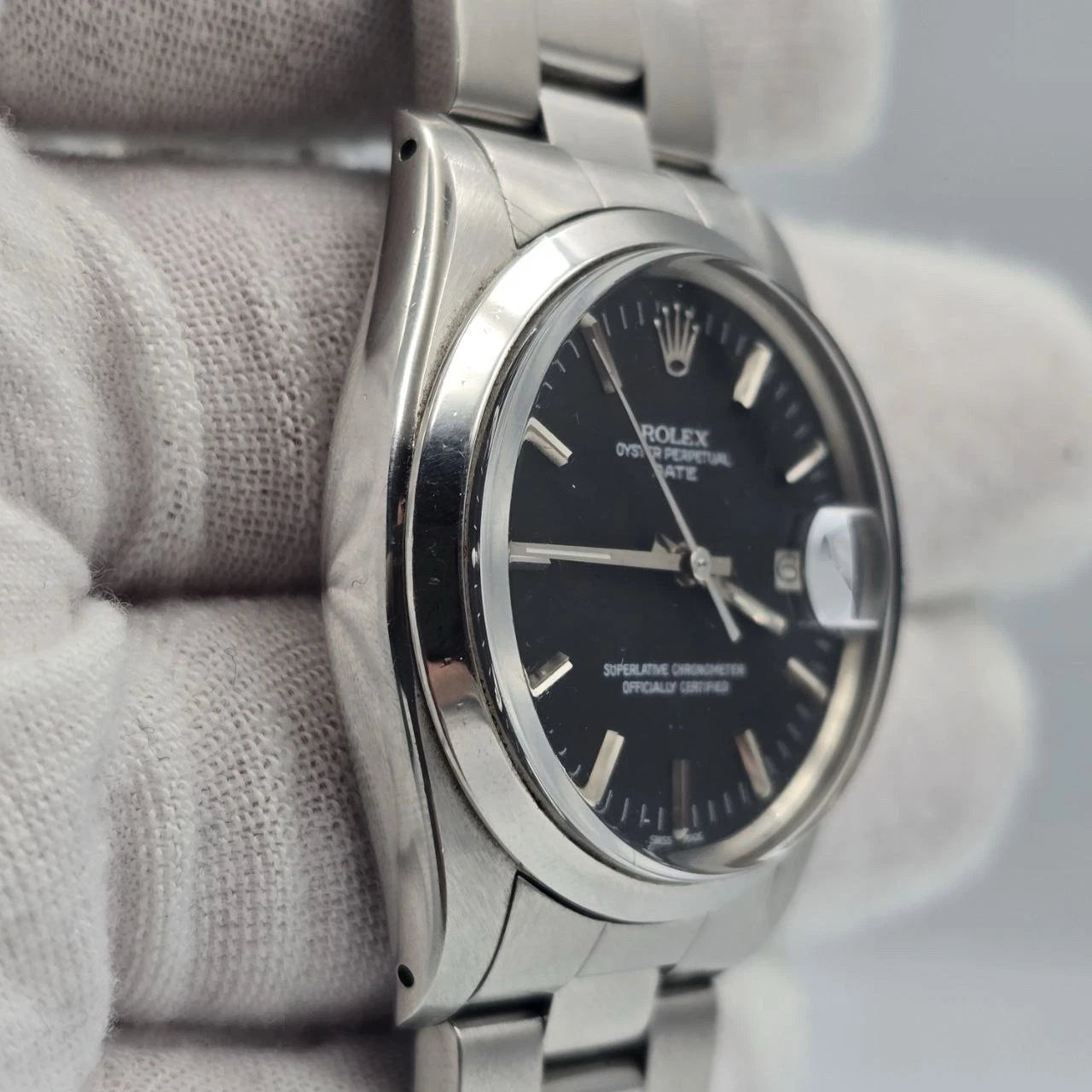 Rolex Oyster Perpetual Date Black Dial Stainless Steel 1500 34mm Watch