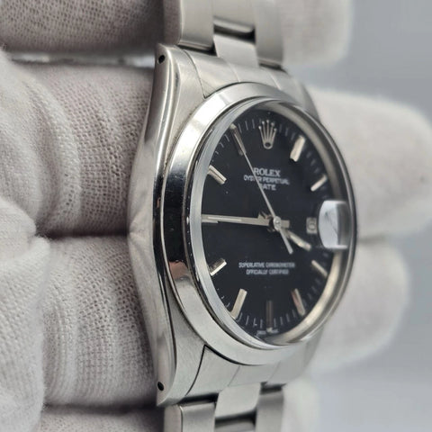 Rolex Oyster Perpetual Date Black Dial Stainless Steel 1500 34mm Watch