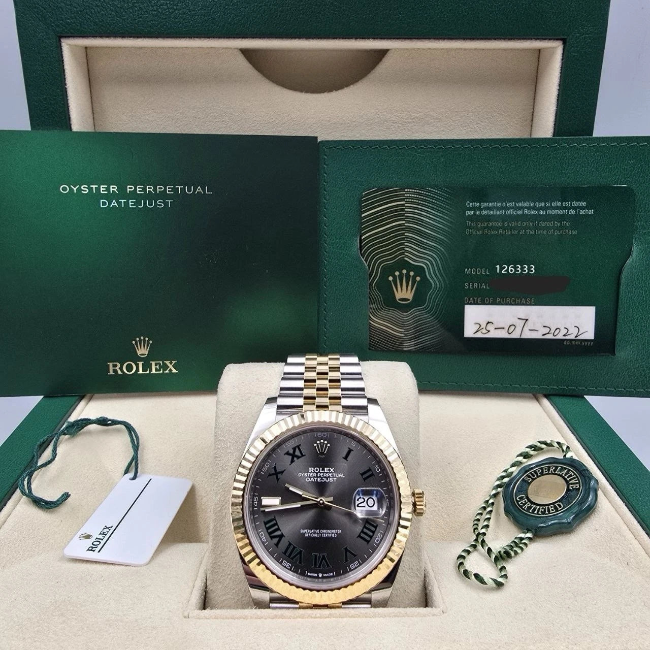 2022 PAPERS Rolex Datejust 41mm 18K Two Tone Wimbledon Dial Jubilee 126333 BOX