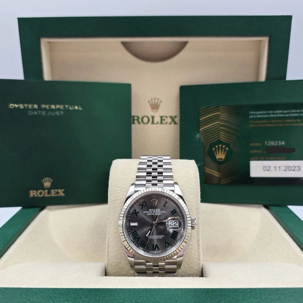MINT 2023 PAPERS Rolex Datejust 36mm 126234 Jubilee Wimbledon Dial BOX