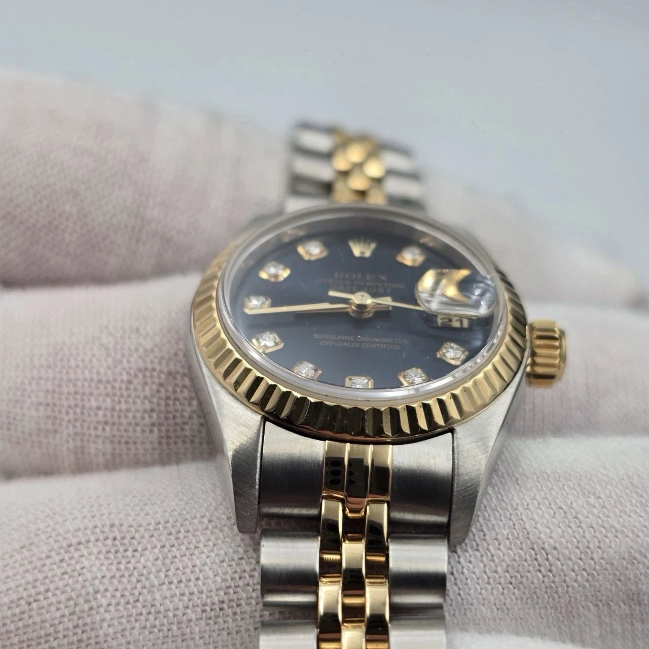 Rolex Lady Datejust 26mm Yellow Gold Steel FACTORY Blue Diamond Dial 79173