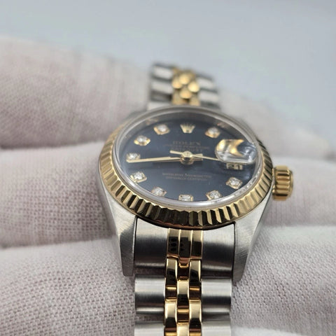 Rolex Lady Datejust 26mm Yellow Gold Steel FACTORY Blue Diamond Dial 79173