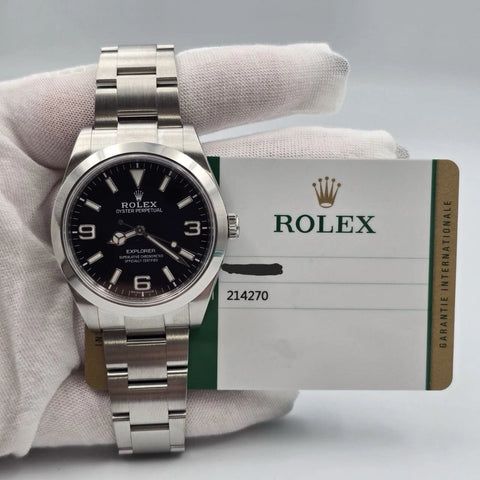 2019 PAPERS Rolex Explorer I Black Stainless Steel MK2 39mm Watch 214270