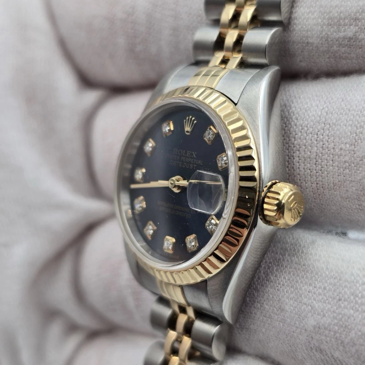 Rolex Lady Datejust 26mm Yellow Gold Steel FACTORY Blue Diamond Dial 79173
