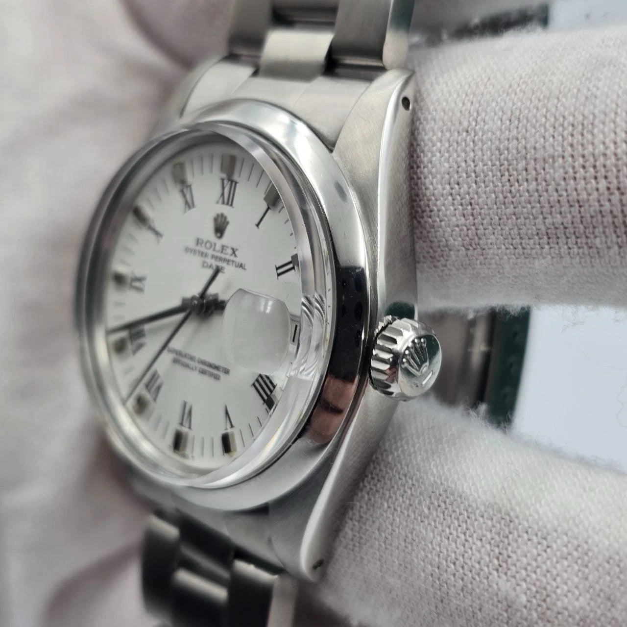 Rolex Oyster Perpetual Date 34mm Steel White Roman Oyster Automatic Watch 1500